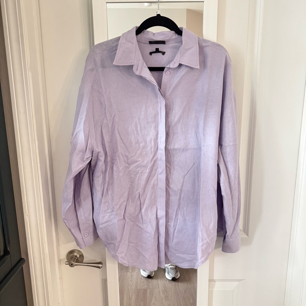 Carbon38 Lavender Button Down Blouse Size M Linen Blend